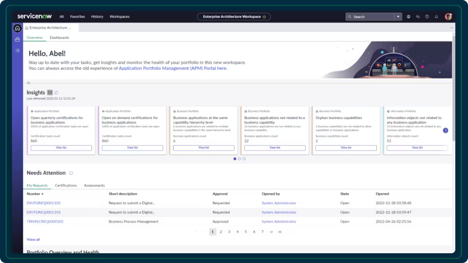 screenshot of Application Portfolio Management